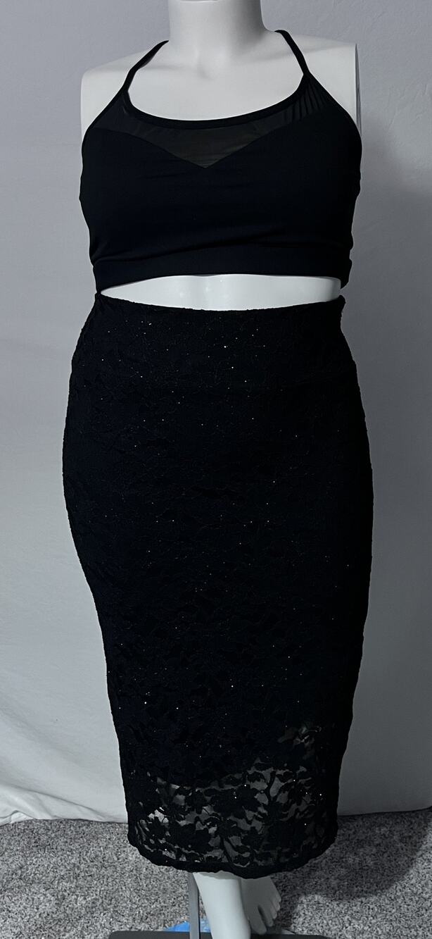LuLaRoe Elegant Cassie Skirt Black Glitter Lace NWOT Flawed XL